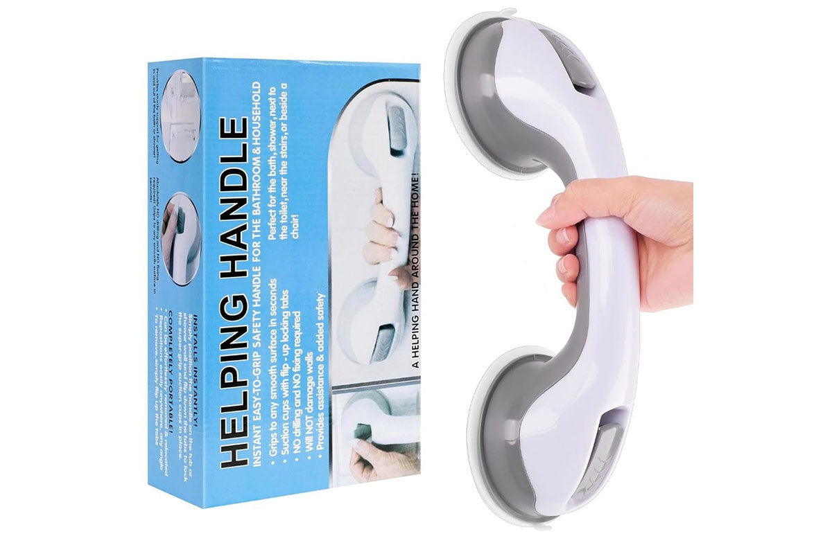 Close up of suction cup on bathroom grab bar for strong hold