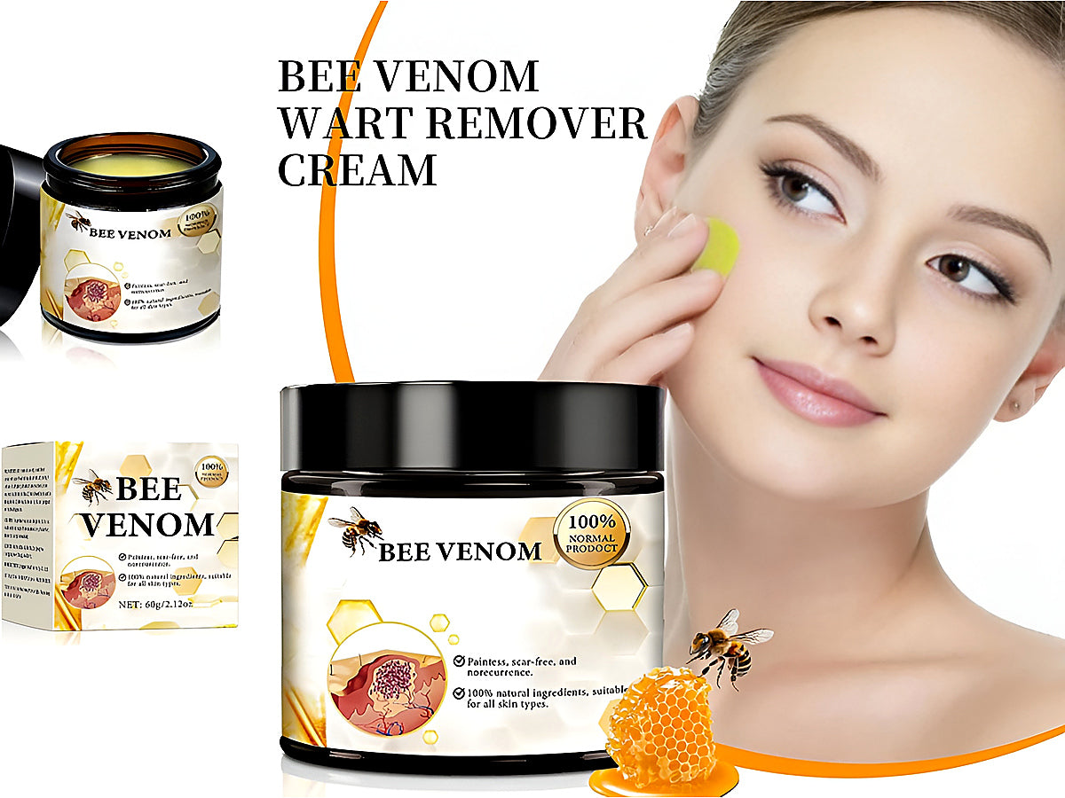 Bee venom cream displayed with natural bee elements