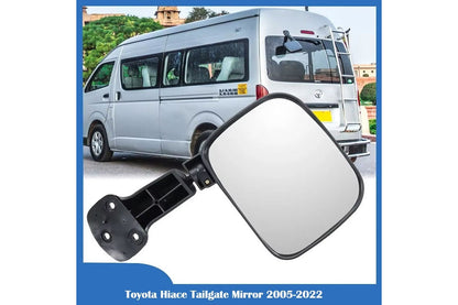 Close up of Toyota Hiace tailgate mirror glass showing clear reflection
