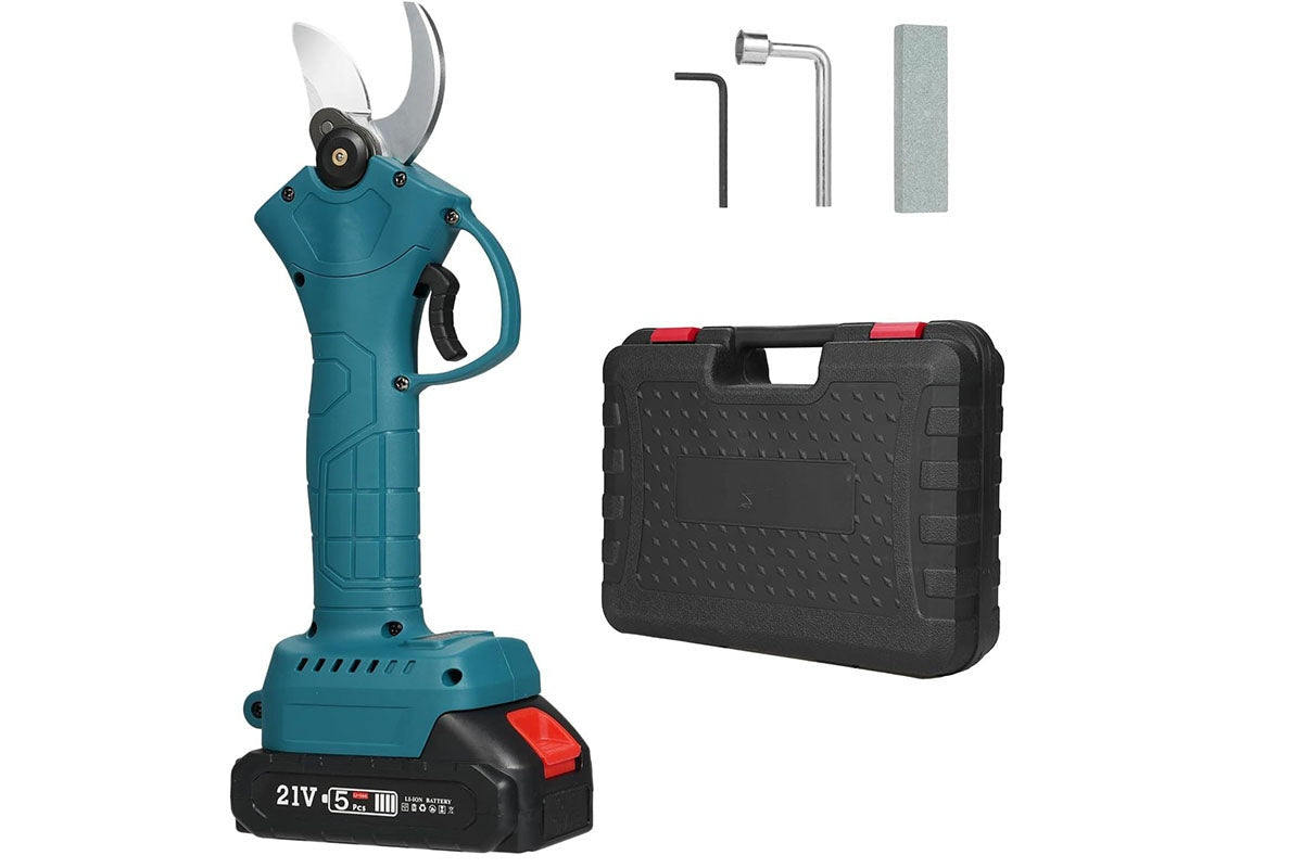 Side view of pruning shears with ergonomic handle in black