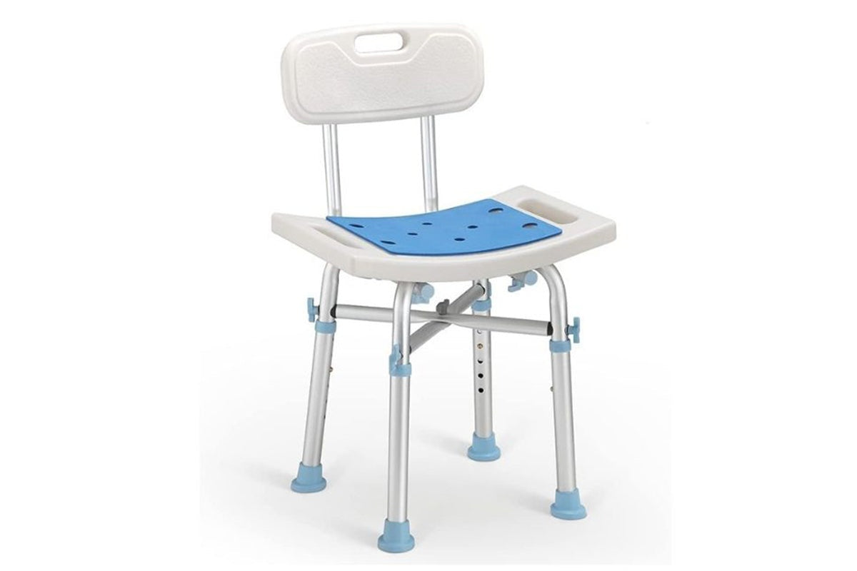 Side view of shower stool showing anodised aluminium frame