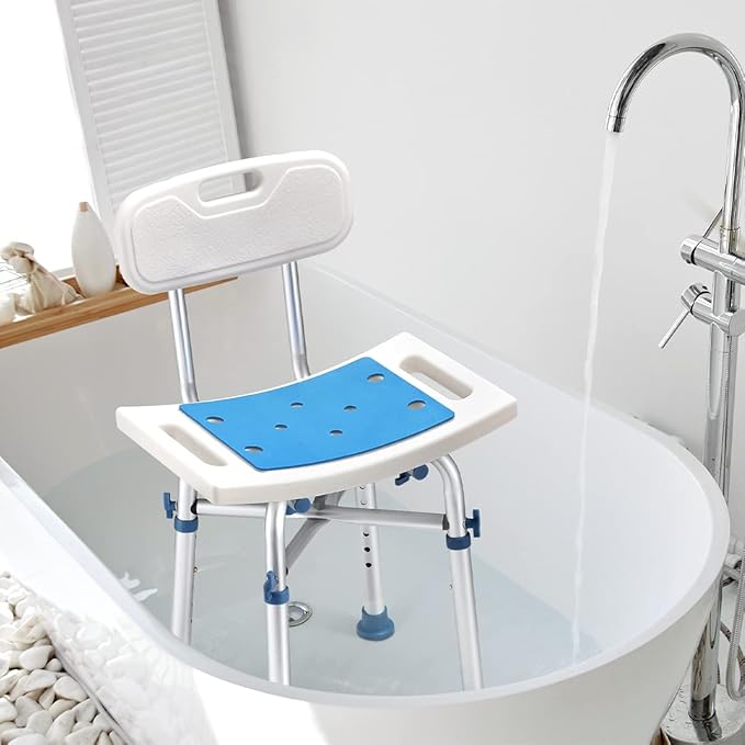 Top view of shower stool seat showing contoured design
