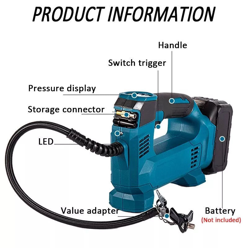 Cordless Car Tyre Inflator Pump Fits Makita 18V Battery