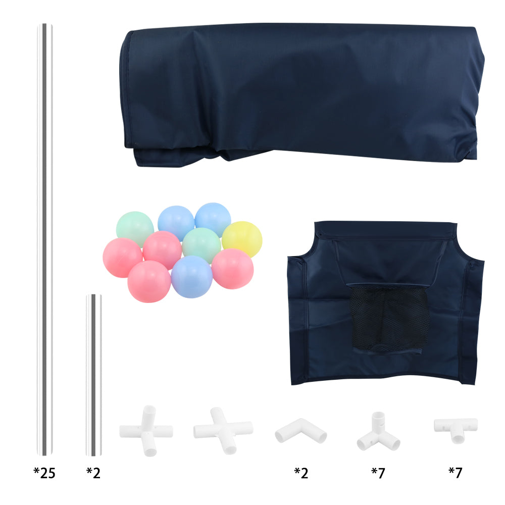 Interior view of portable playpen fence gate with basketball hoop