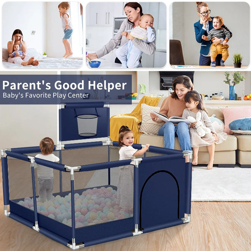 Portable playpen fence gate corner joint with safety connectors
