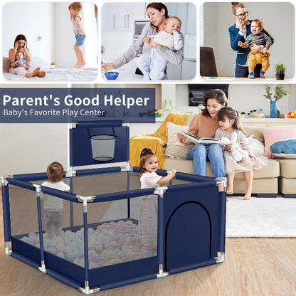Portable playpen fence gate corner joint with safety connectors