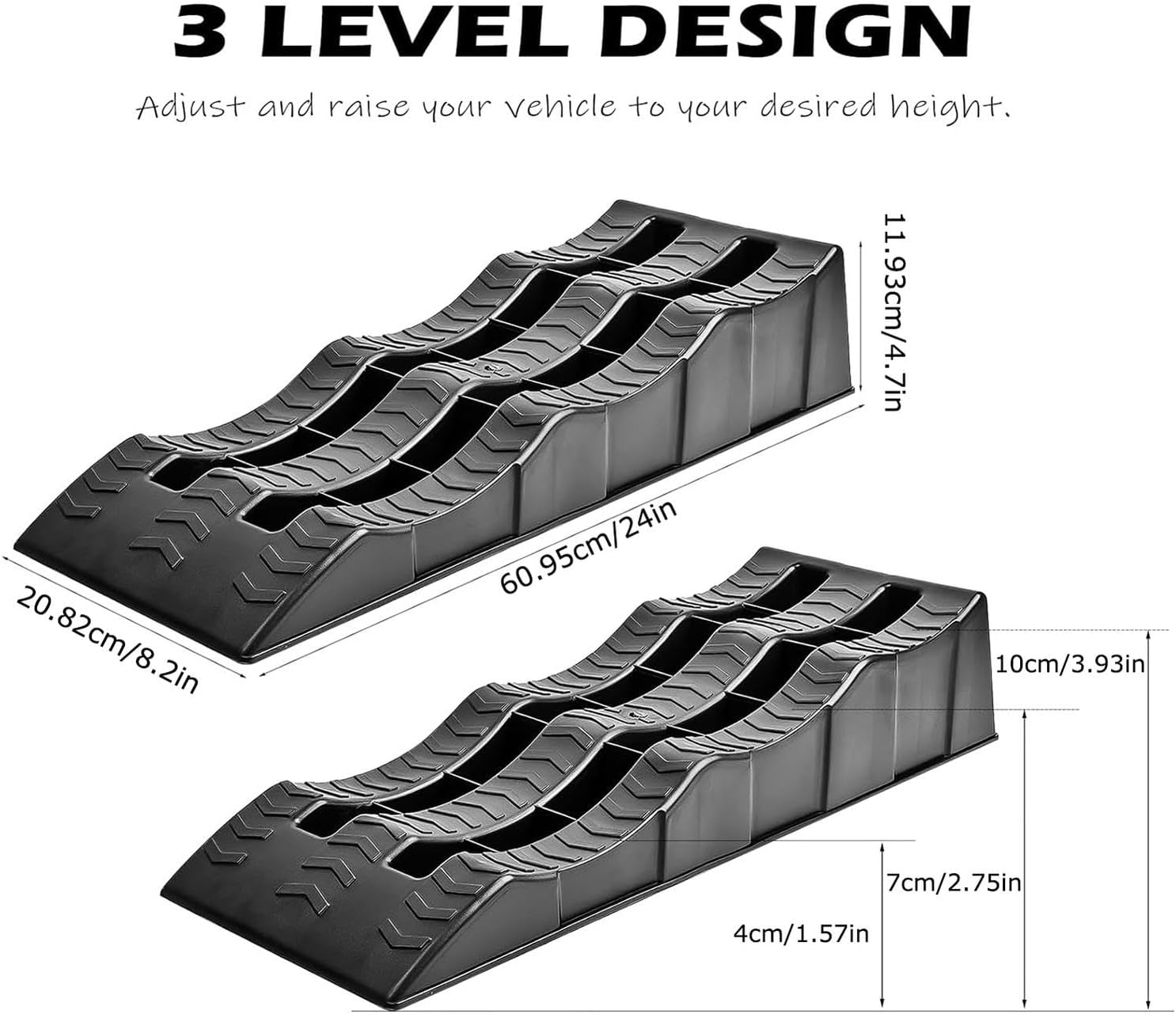 Top angle of RV leveling blocks highlighting anti-slip surface
