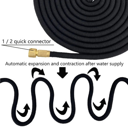 Flexible garden hose 100ft demonstrating kink-free water flow