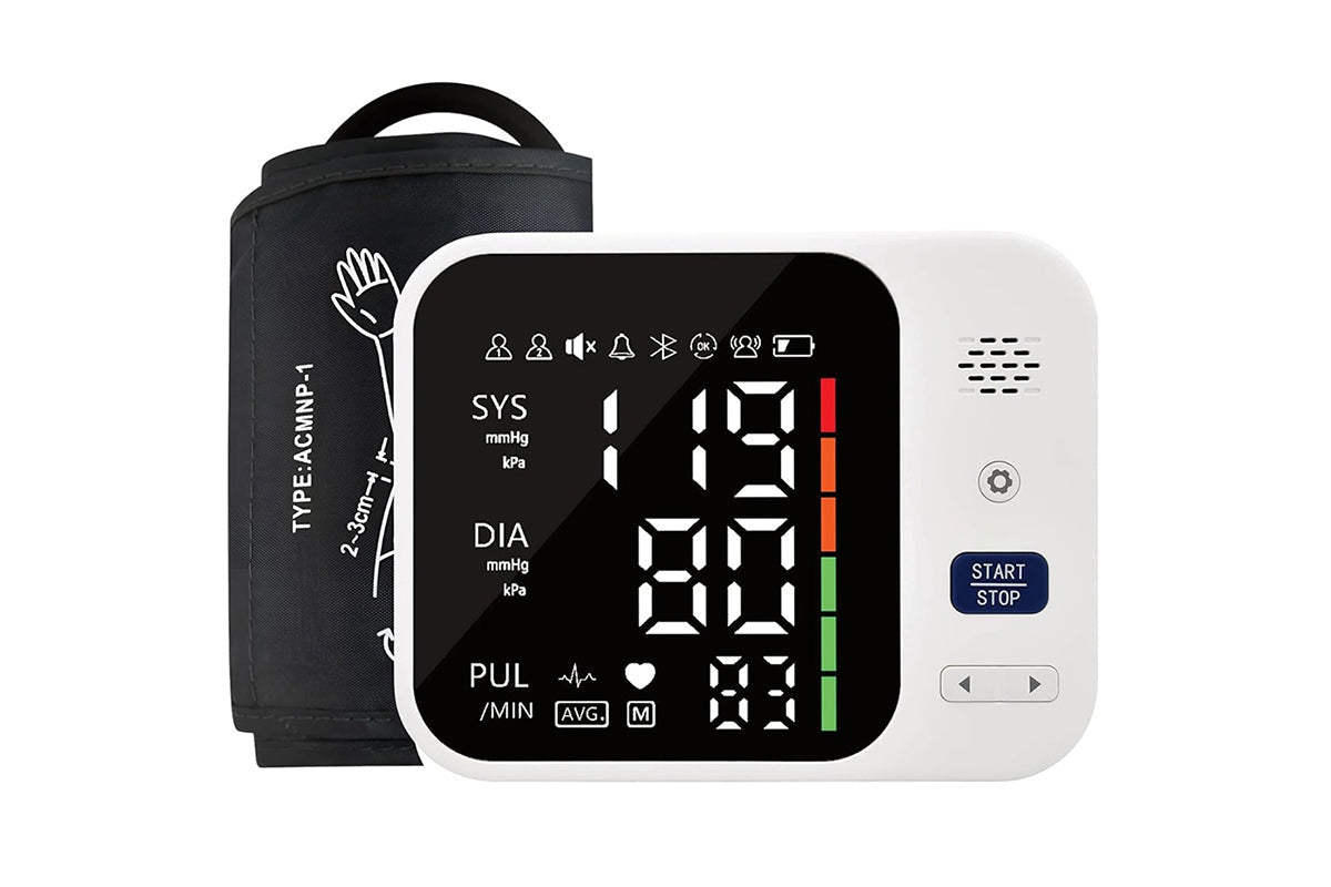 Close up of blood pressure monitor adjustable arm cuff material