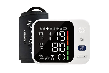 Close up of blood pressure monitor adjustable arm cuff material