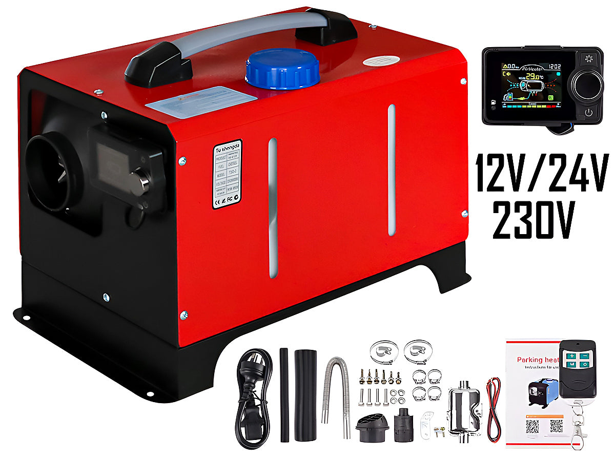 Diesel air heater showing mounting kit components