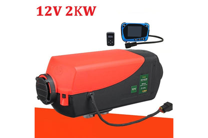 Side angle of Diesel Air Warmer 2KW 12V with fuel tank attached