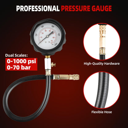 Glow plug adapters included in diesel engine compression tester kit