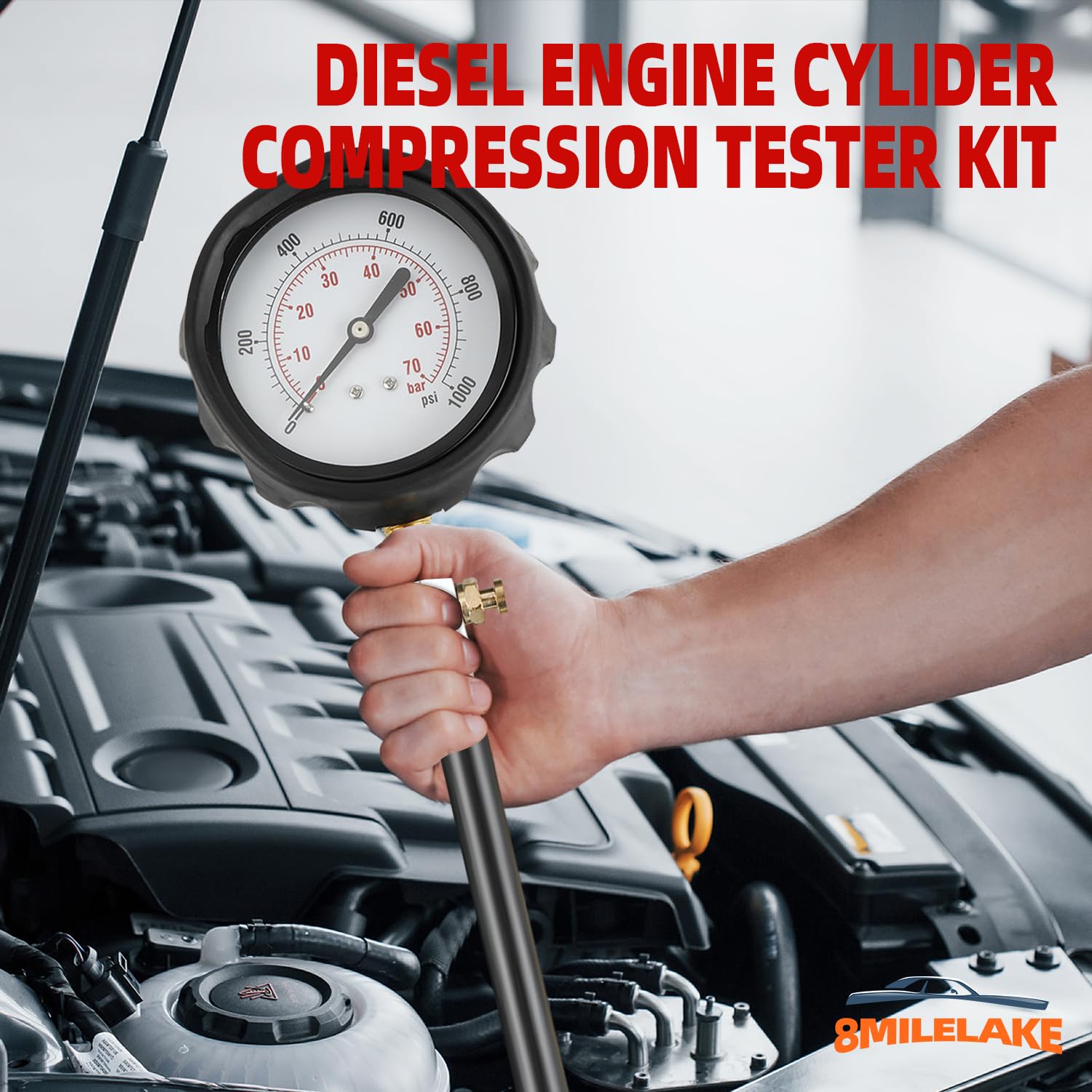 Rubber hose detail on diesel engine compression tester for heat resistance
