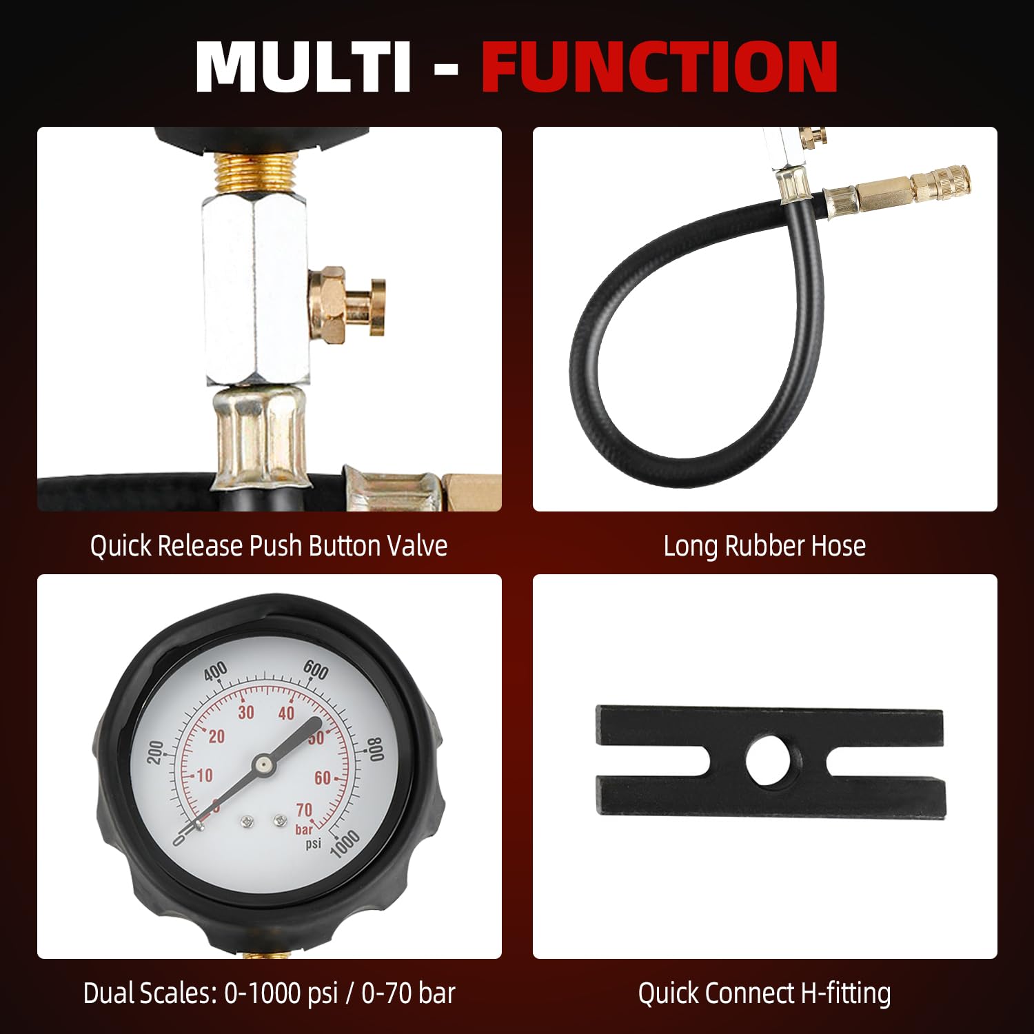 Diesel engine compression tester gauge with easy-to-read dial