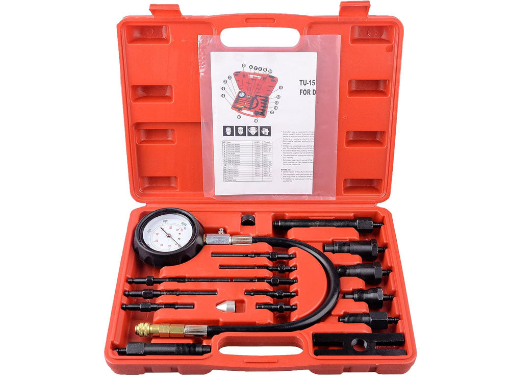 Diesel engine compression tester with injector adapters for trucks