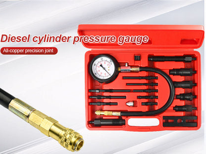 Diesel engine compression tester with injector adapters for trucks