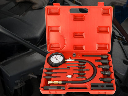 Diesel engine compression tester with injector adapters for trucks