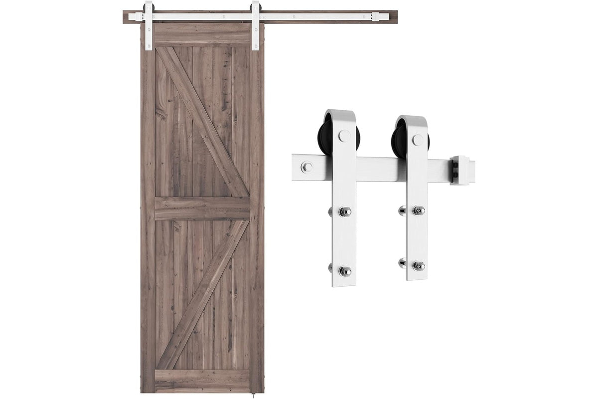 Close-up of nylon rollers on barn door hardware stainless kit