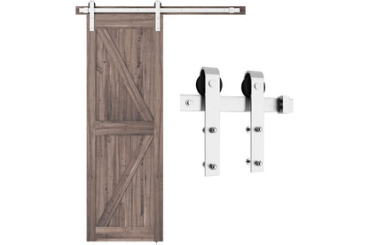 Close-up of nylon rollers on barn door hardware stainless kit