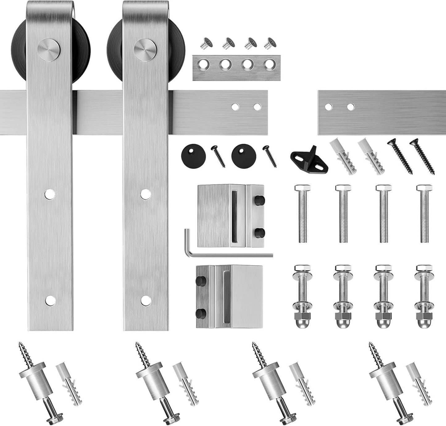 Barn door hardware stainless kit with smooth ball bearing rollers
