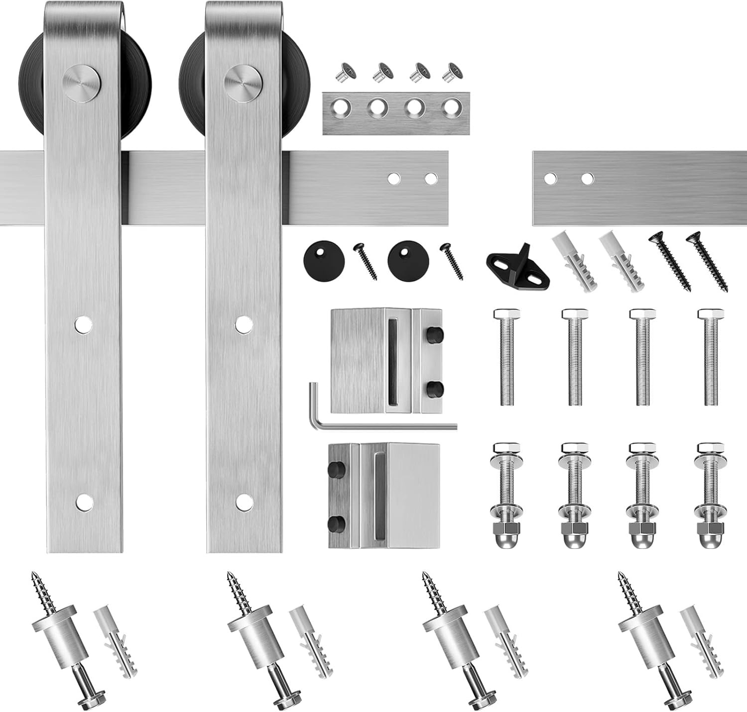 Barn door hardware stainless kit with smooth ball bearing rollers