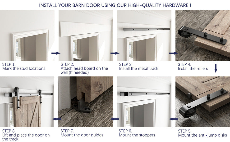 Rubber-capped end stoppers on barn door hardware stainless kit