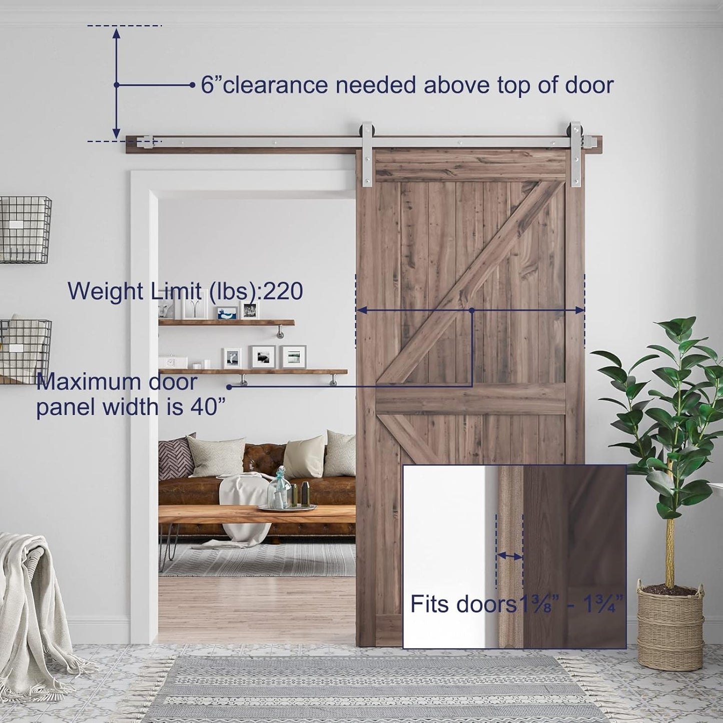 Barn door hardware 2m stainless steel hex key and spacers included
