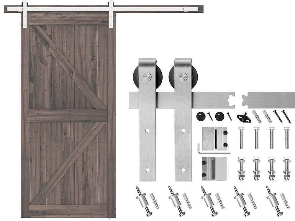 Barn door hardware 2m stainless steel kit with end caps attached