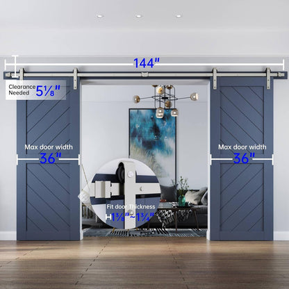 Barn door hardware installed on double sliding doors in home