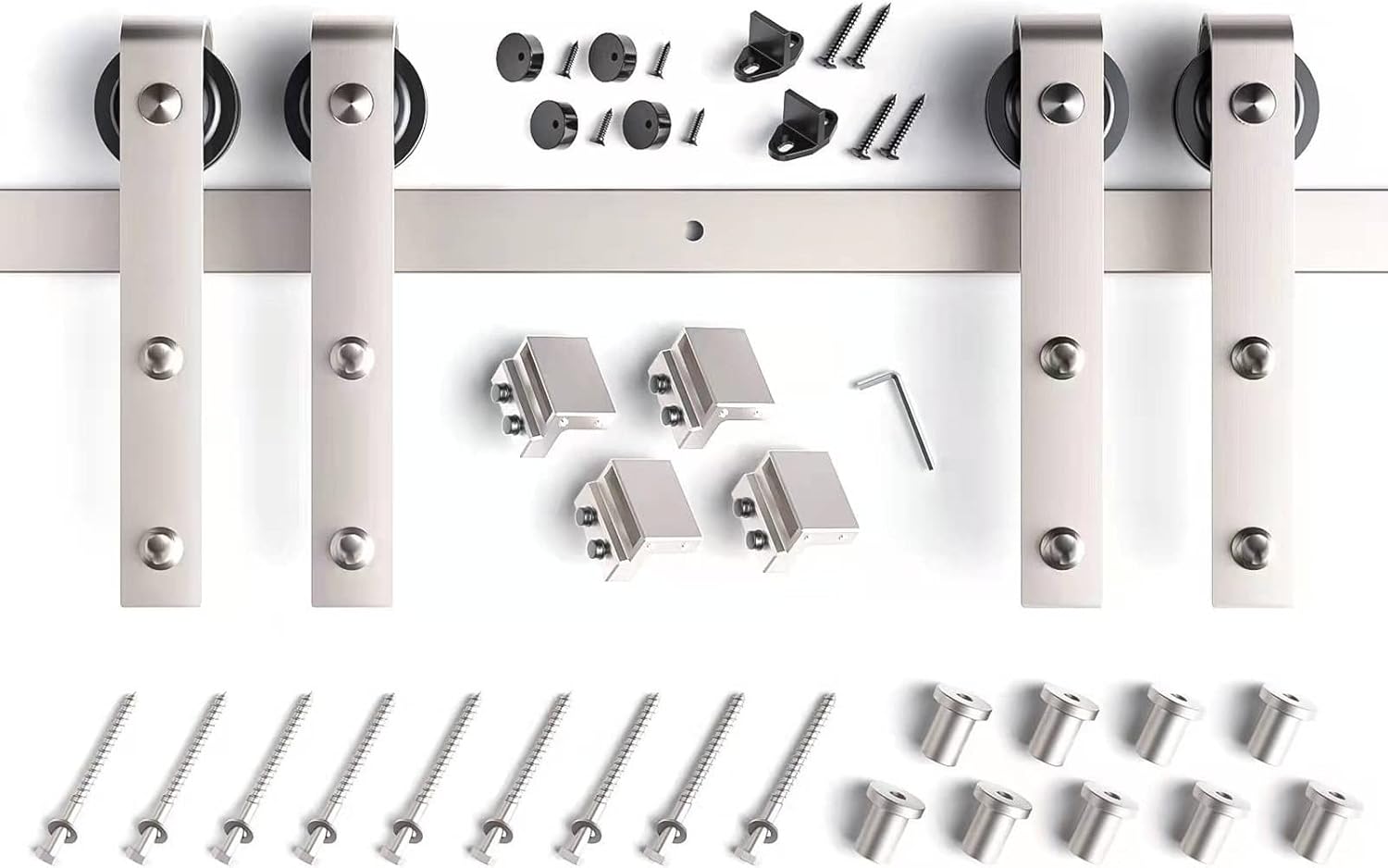 Side view of barn door hardware with anti-jump blocks attached