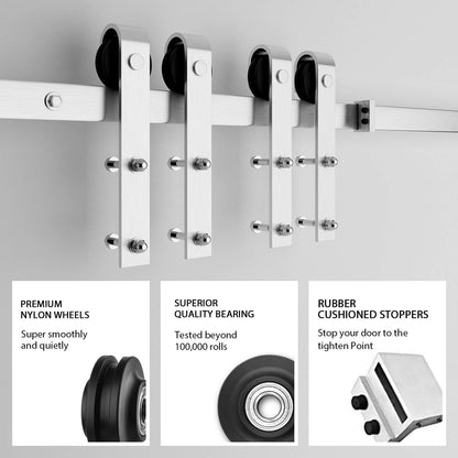 Barn door hardware door stoppers fixed at rail ends