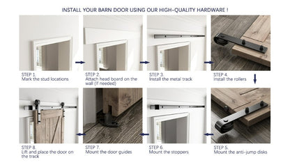 Barn door hardware with quiet rollers designed for smooth sliding