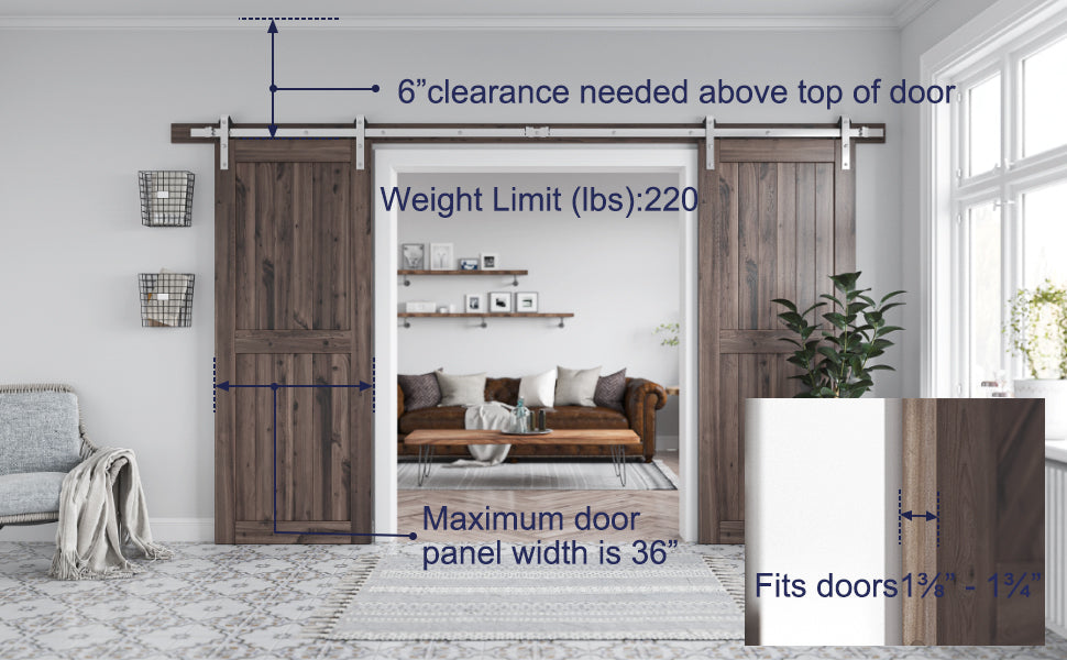 Barn door hardware anti-jump blocks installed on rail