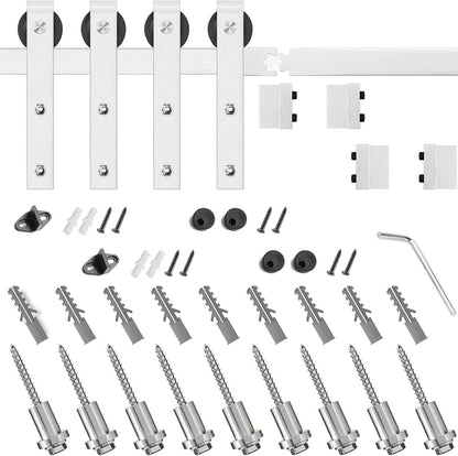 Barn door hardware showing thickness compatibility for doors