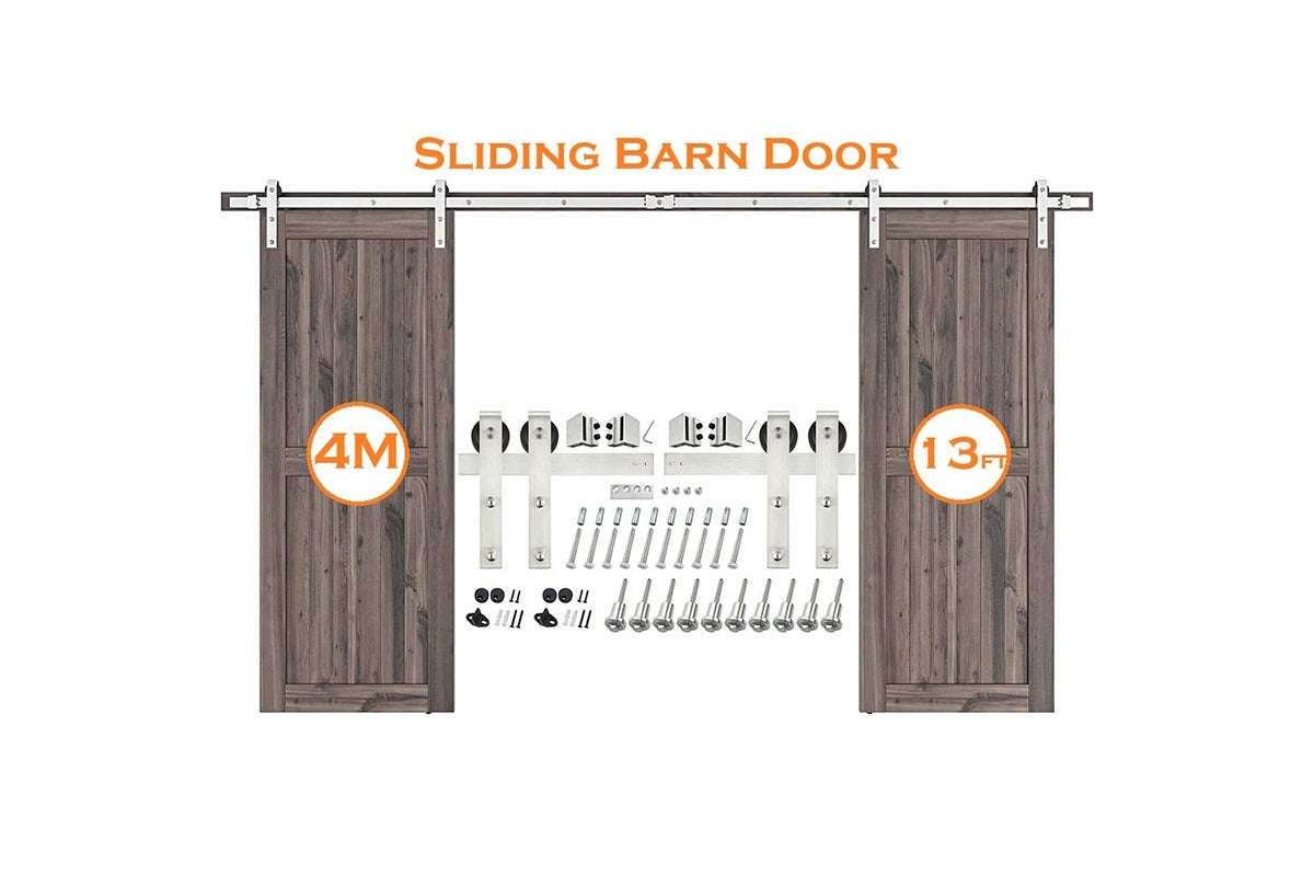 Close-up of barn door hardware rollers for smooth sliding