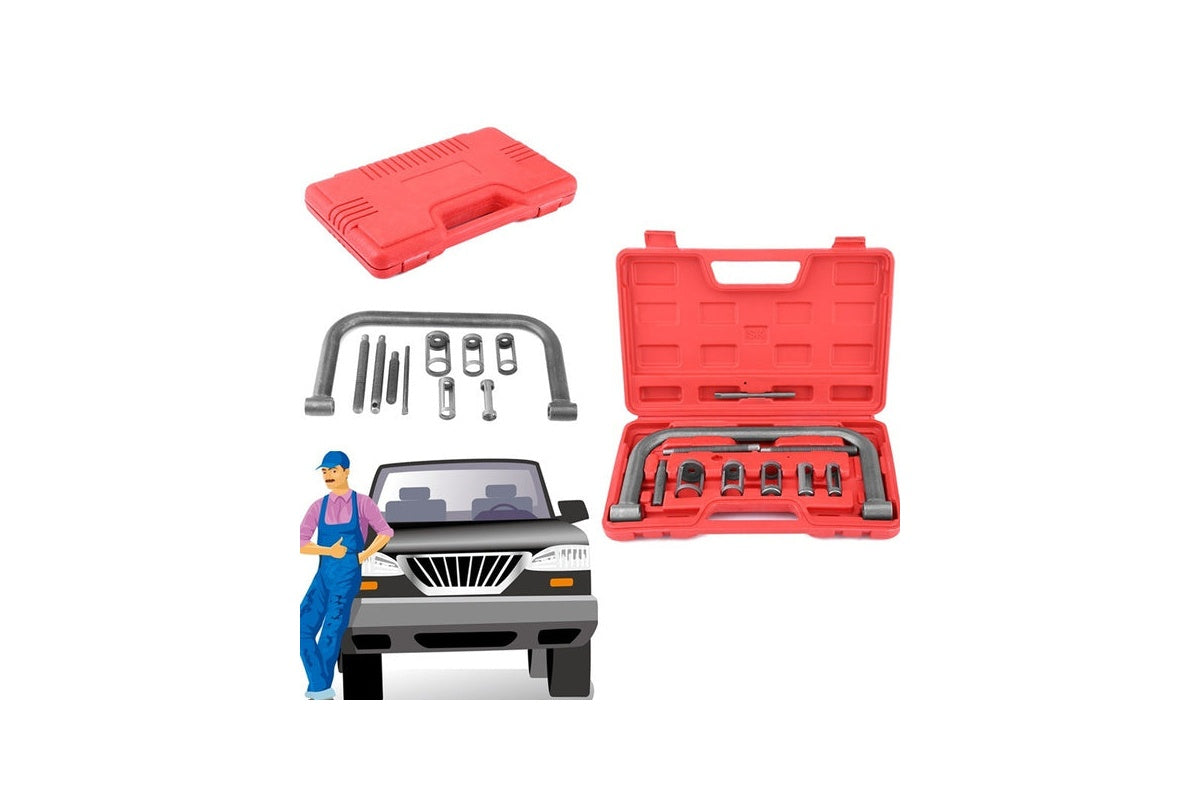 Valve spring compressor tool kit with 5 adaptors displayed
