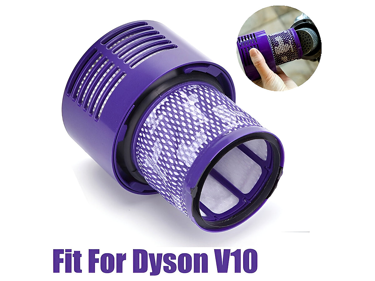 Dyson V10 filter being rinsed under cold water