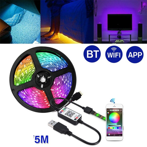 LED strip light RGB 5m showing 5050 SMD LED bulbs close up