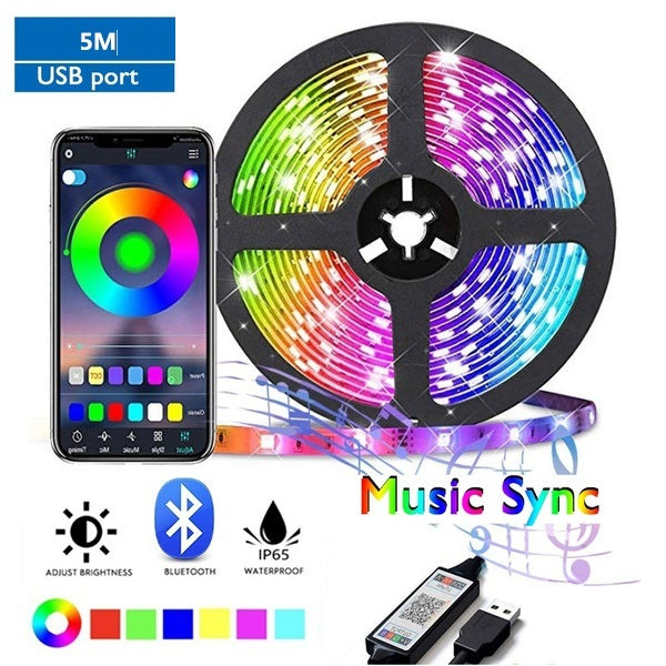 LED strip light RGB 5m showing 5050 SMD LED bulbs close up