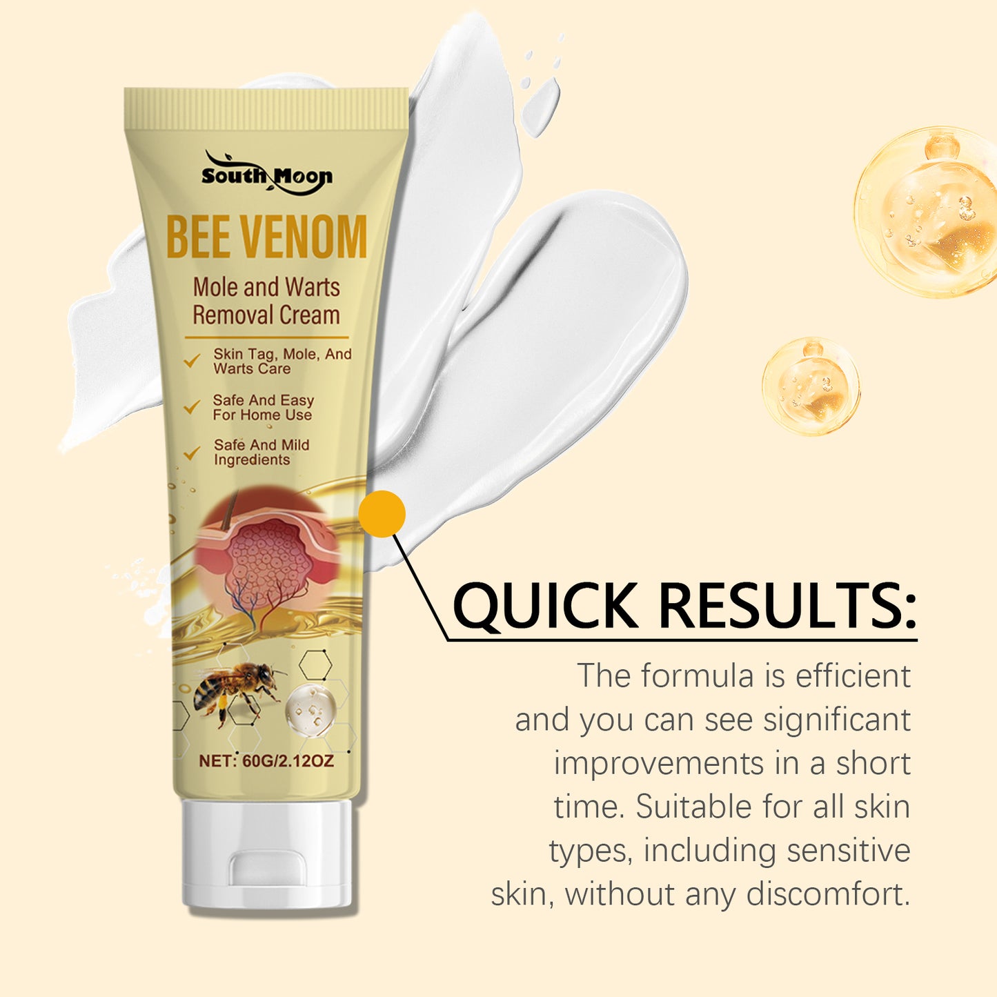 Bee venom cream applied on dry skin patch for hydration