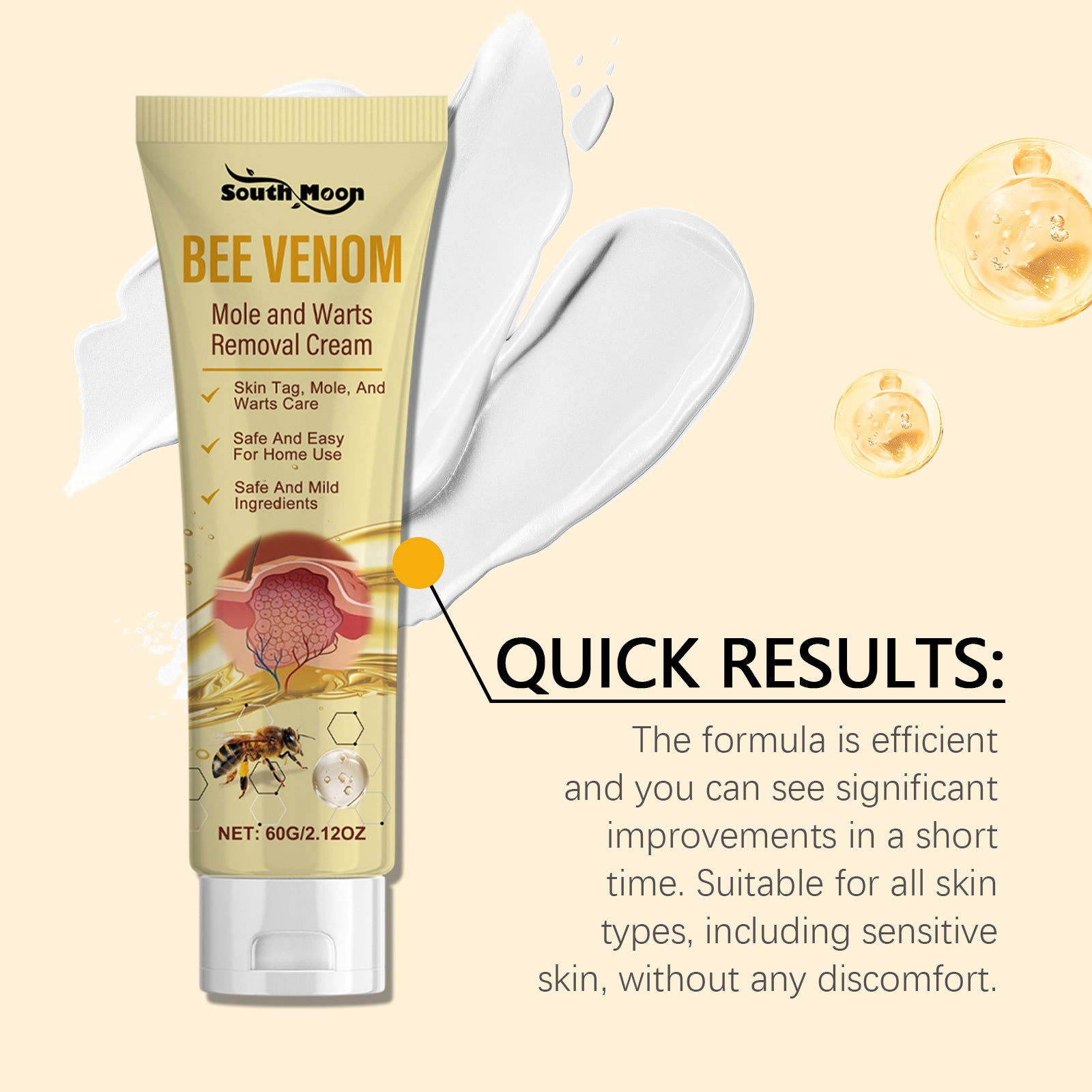 Bee venom cream applied on dry skin patch for hydration