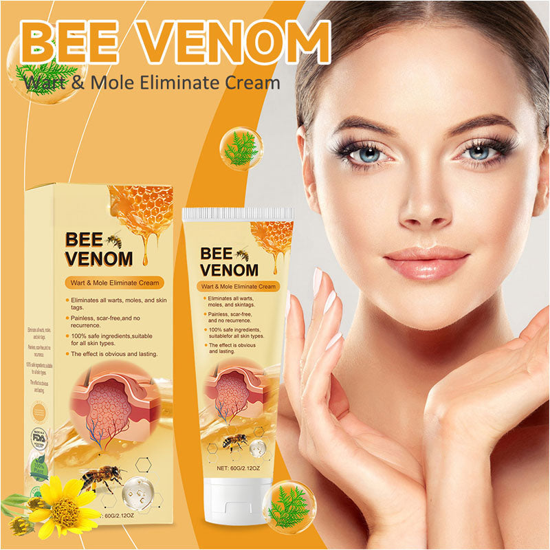 Bee venom cream applied on hand showing smooth skin