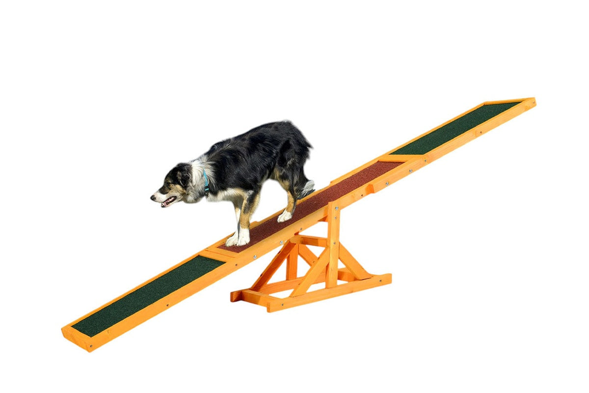Close up of anti-slip felt surface on dog agility seesaw