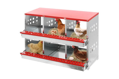 Side angle of chicken nesting box with galvanized steel finish