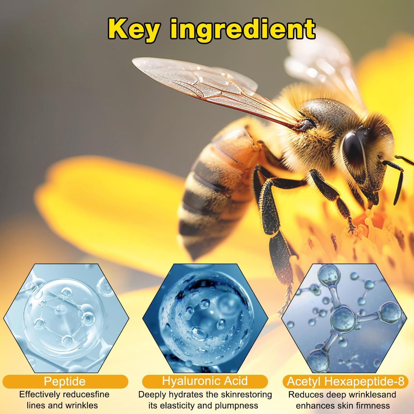 Bee Venom Wrinkle Removal Cream packaging highlighting collagen peptides
