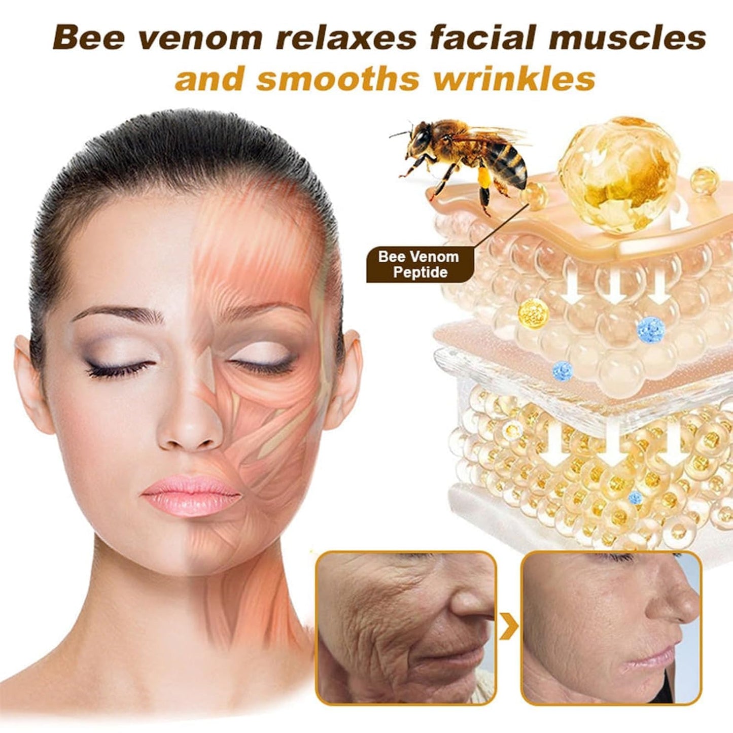 Bee Venom Wrinkle Removal Cream on hand demonstrating hydration effect