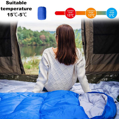 Waterproof sleeping bag camping displayed outdoors on grass