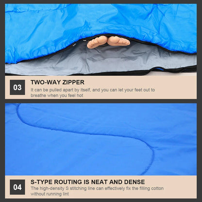 Two waterproof sleeping bag camping zipped together for sharing