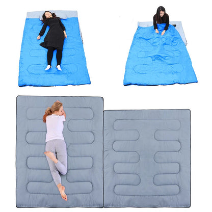 Two waterproof sleeping bag camping zipped together for sharing